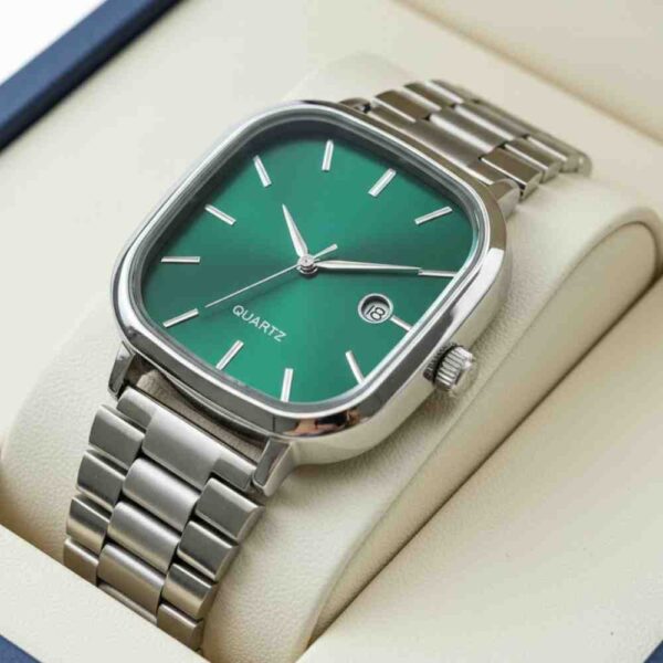 Quartz UNISEX Stainless Steel Square Green Dial Watch | Date Function, Analog