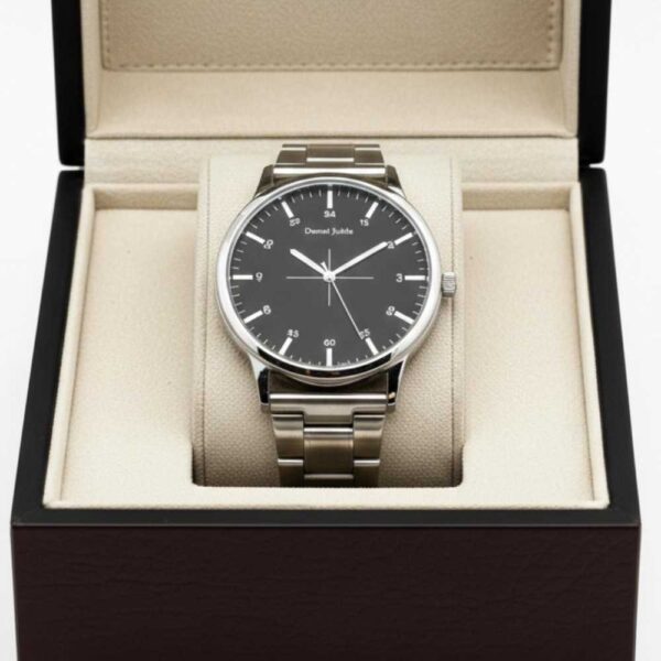 Men's Silver Chain Black Dial Analog Watch | Casual Luxury Timepiece